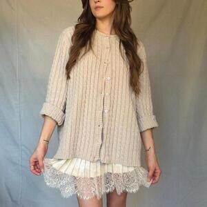 90s Light Beige Cable Knit Cardigan Sweater